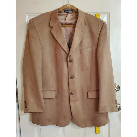 VTG Stafford Jacket Mens 44R Fawn Brown Ultra Suede Blazer 3 Button Sport Coat - Picture 7 of 11